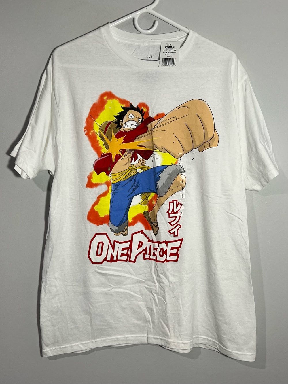 NEW Ripple Junction One Piece Monkey D Luffy White Short Sleeve T-Shirt Mens L